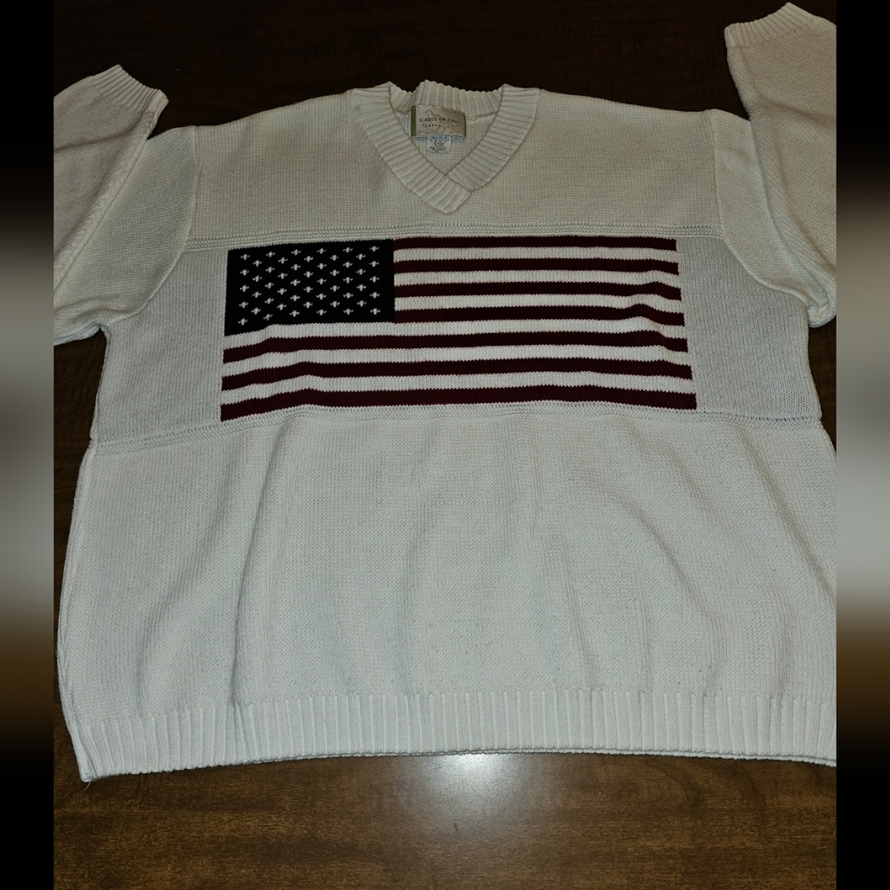Vintage Capistrano Womens Knit Sweater Dual American Flag 3x USA V-Neck